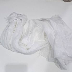 Sasso + Smyth Linen Blend White Scarf W/Metallic Detail